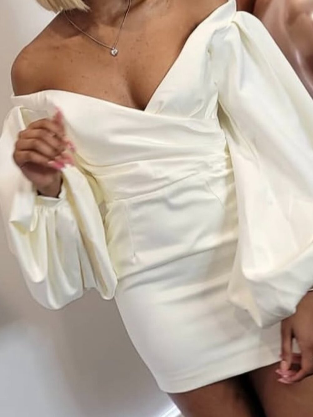 Cream Bubble Sleeve Dress